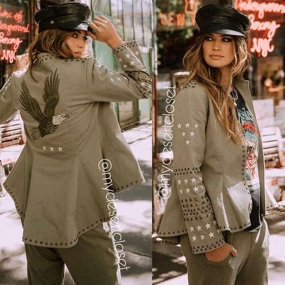 Spell and The Gypsy Eagleback Matinee Embroidered Studded Khaki Bohemian Jacket - Picture 1 of 11
